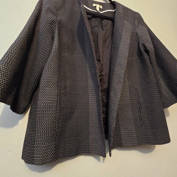 Eileen Fisher Kurume Dash Open Blazer Jacket Womens LG Black Organic Cotton - Picture 3 of 10